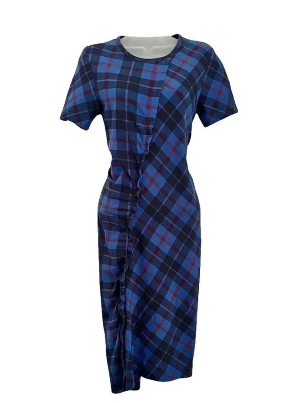 Marc by Marc Jacobs Blue Plaid Short-Sleeve Midi Dress